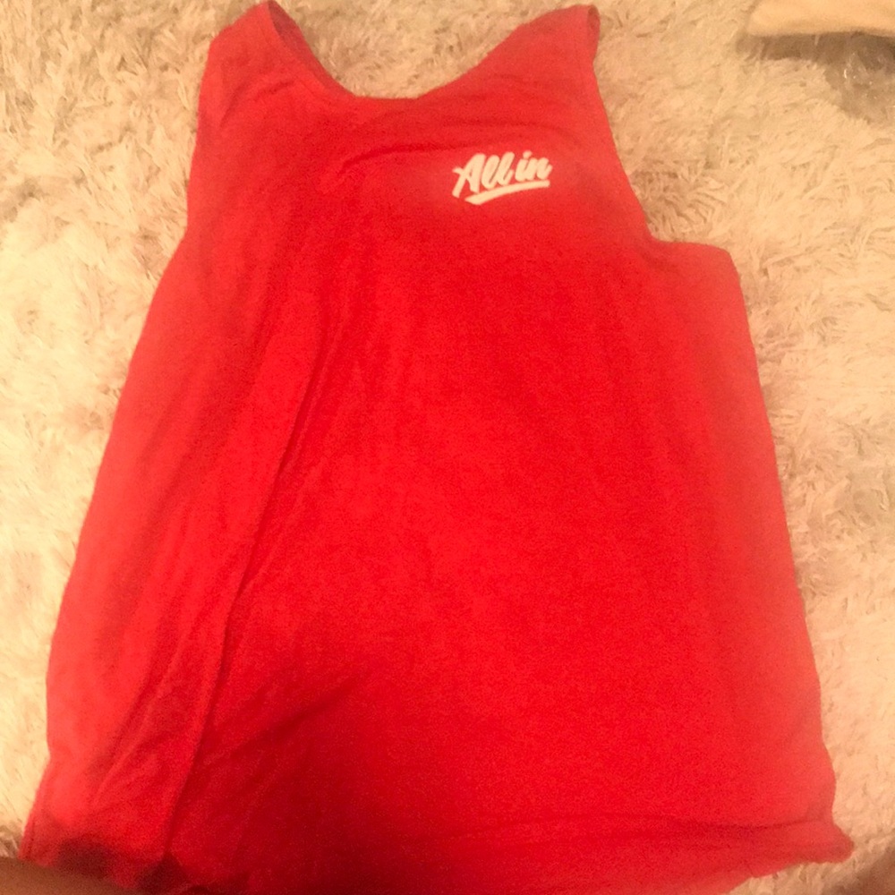 Ruby Red Sleeveless Tank with “All in” Writing